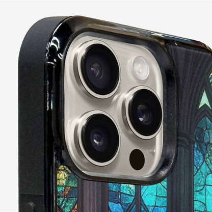 iPhone 15 Pro Max Case — Stained Glass Window Pattern Seamless Repeat, Custom Printed Phone Case