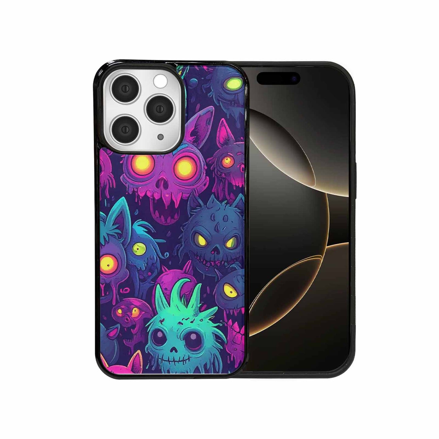 iPhone 15 Pro Max Case — Mixed Toxic Glow Creature Pattern Hundreds, Custom Phone Case