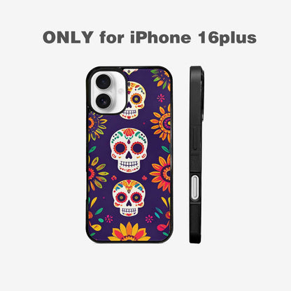 iPhone 16 Plus Case — Sunflowers Hundreds Of Skulls Art Seamless, Unique Phone Case Design