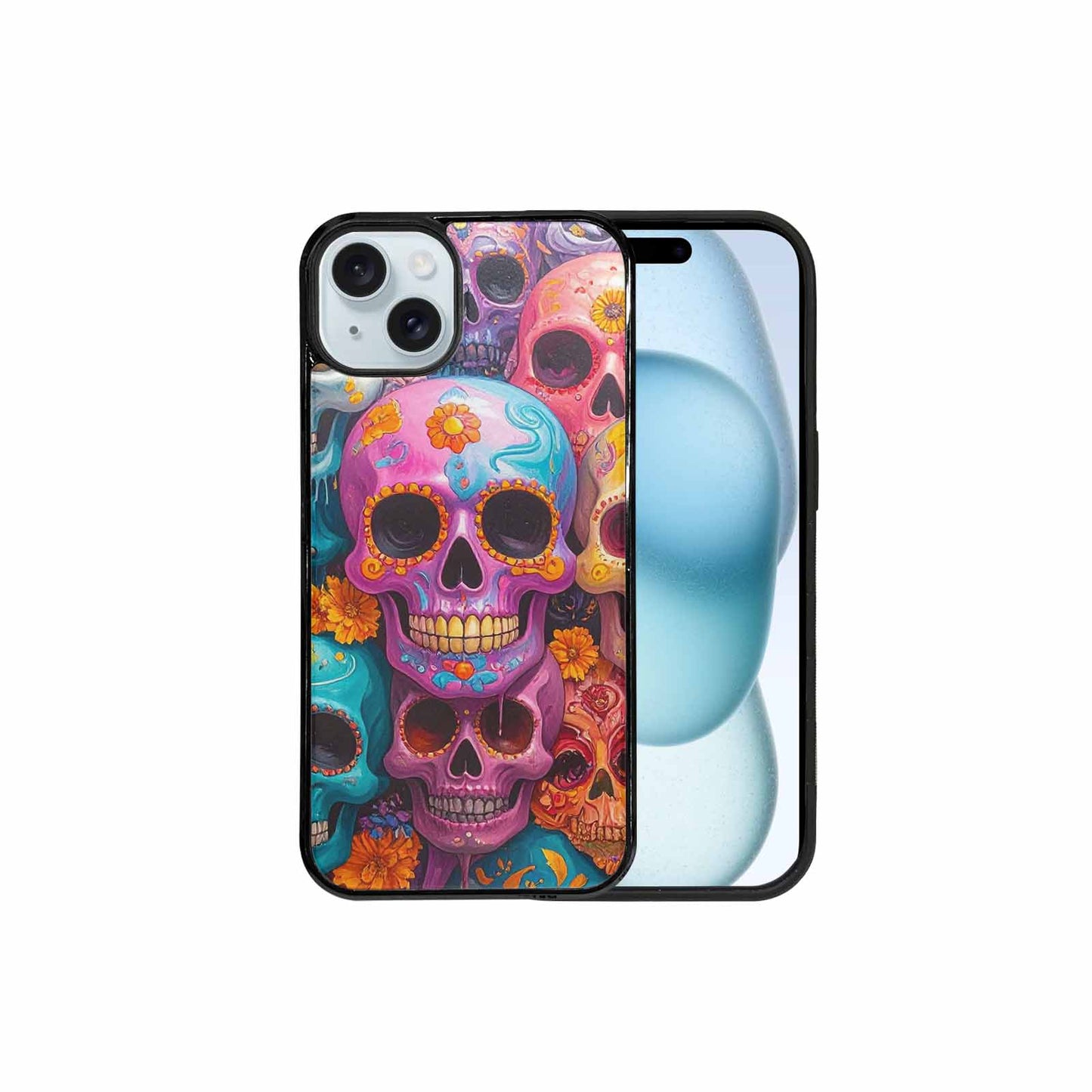 iPhone 15 Plus Case — Sugar Skullsmelting Sugar Skulls, Custom Printed Phone Case