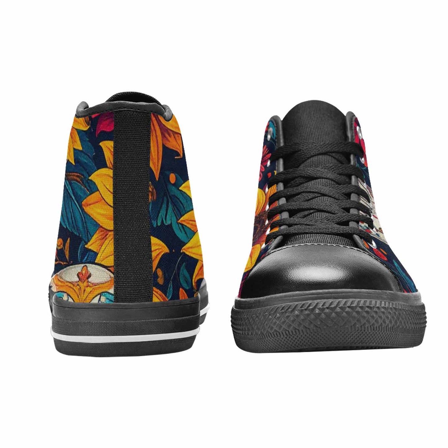 WOMEN'S Sunflower Skulls Print High Top Canvas Dreamcore Custom Sneakers