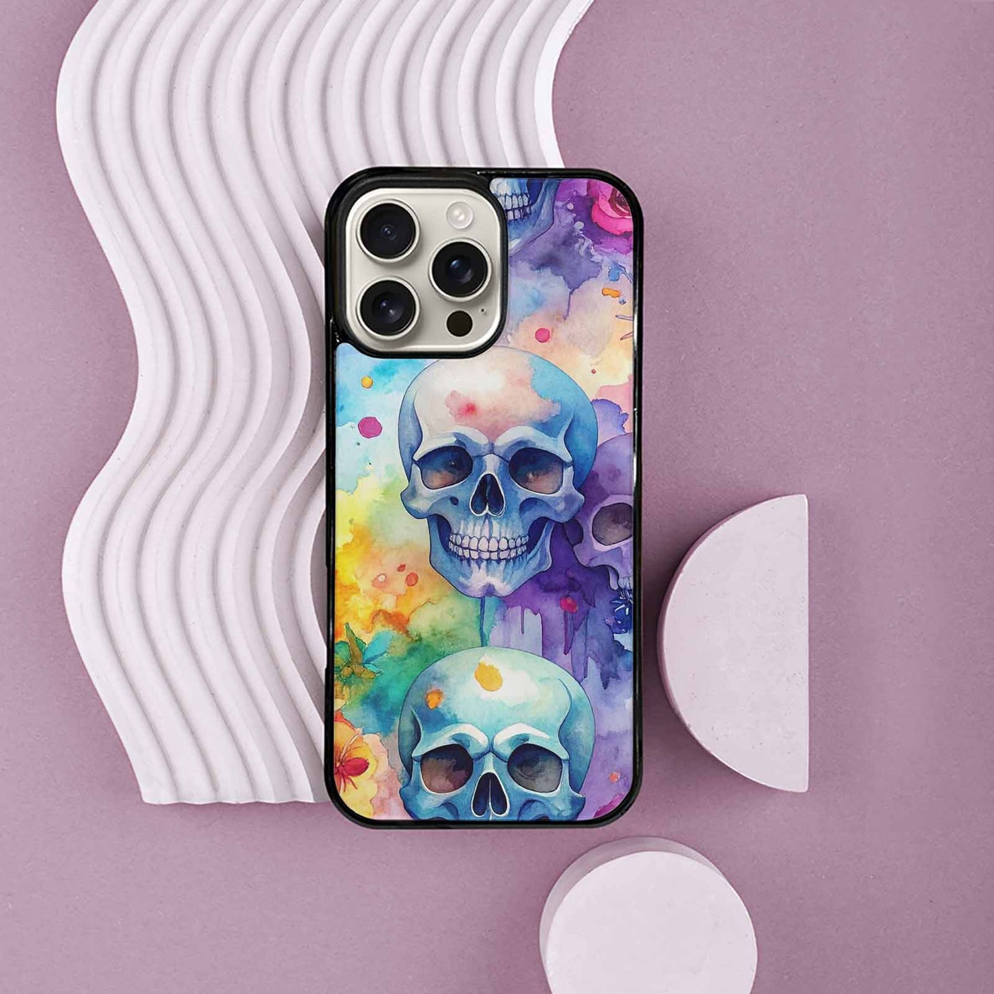 iPhone 16 Pro Max Case — Kulls Watercolor Skulls Small Skull Pattern, Customized Protective Case