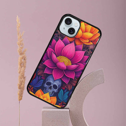 iPhone 15 Plus Case — Lotus Skulls, Custom Art Phone Cover