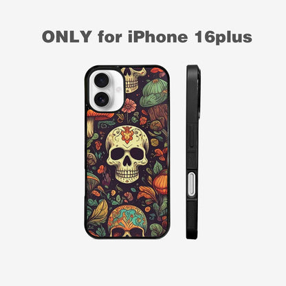 iPhone 16 Plus Case — Mushrooms And Skulls, Custom Printed Phone Case