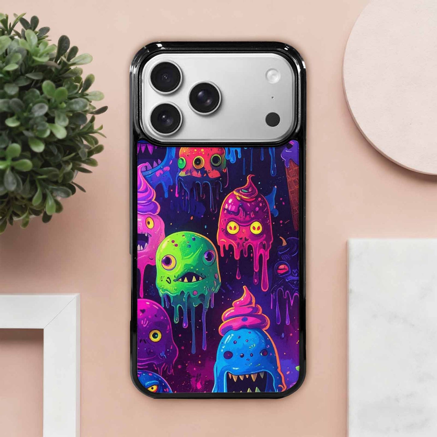 iPhone 17 Pro Max Case — Ice Cream Monsters Neonmelting Original Art, Personalized Phone Case