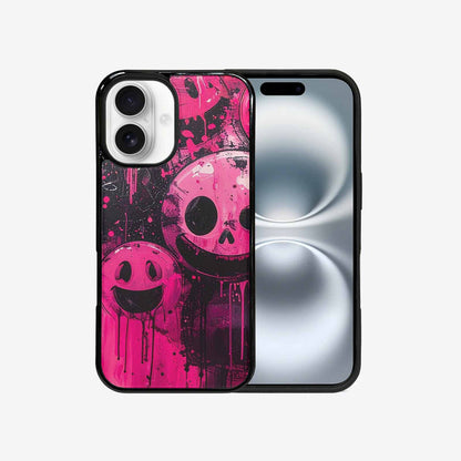 iPhone 16 Case — Melting Moon Smiley Black Pink Ink, Custom Phone Case