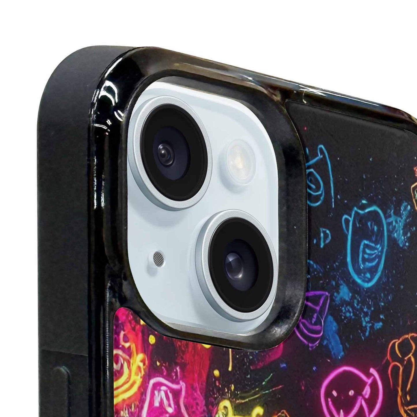 iPhone 15 Case — Neon Glow Outline Icon Pattern Hundreds, Unique Phone Case Design