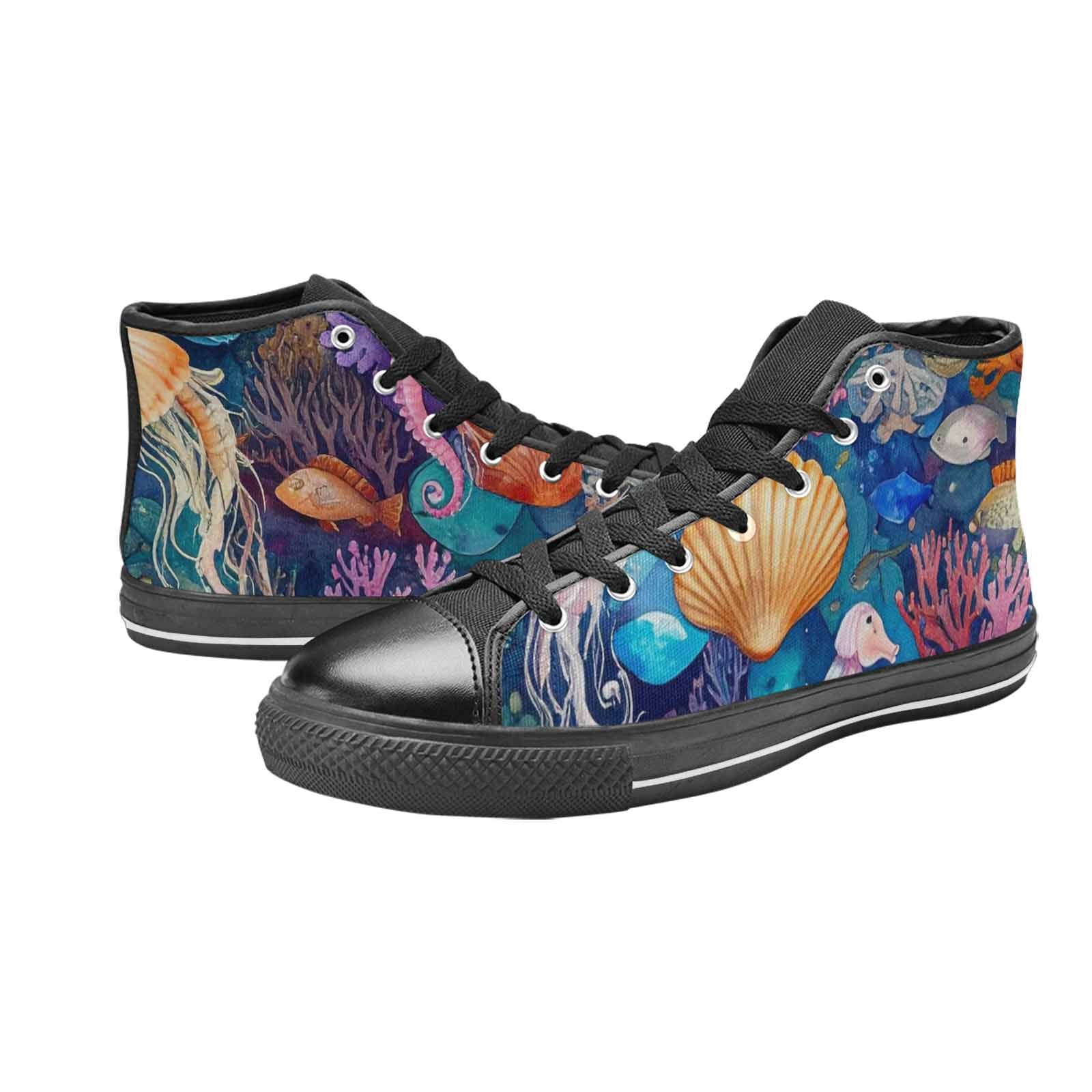 WOMEN'S Fish Scale Coral High Top Canvas Grunge Custom Sneakers