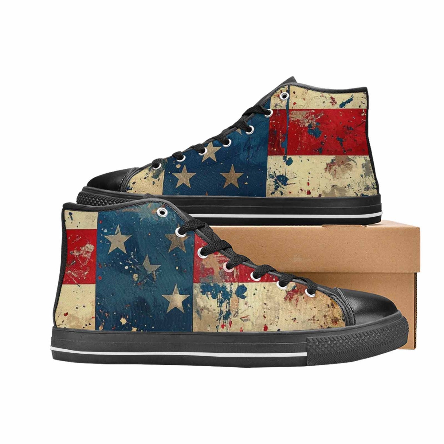 MEN'S American Flag Stars High Top Canvas Dark Academia Custom Sneakers