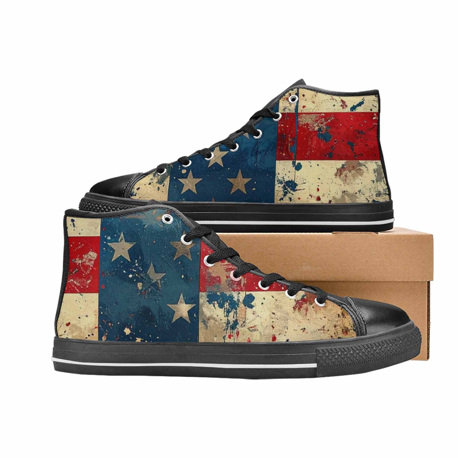 MEN'S American Flag Stars High Top Canvas Dark Academia Custom Sneakers