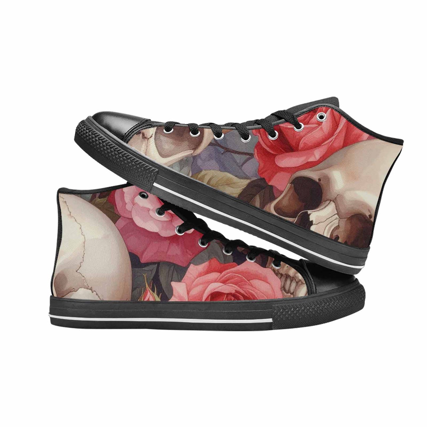 WOMEN'S Skulls Roses Soft Airbrush High Top Canvas Vibrant Chaos Shoes