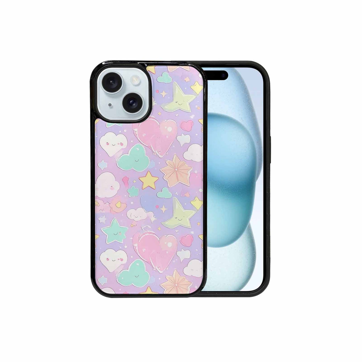 iPhone 15 Case — Cute Kawaii Style Generic Icons Stars, Original Design Phone Case