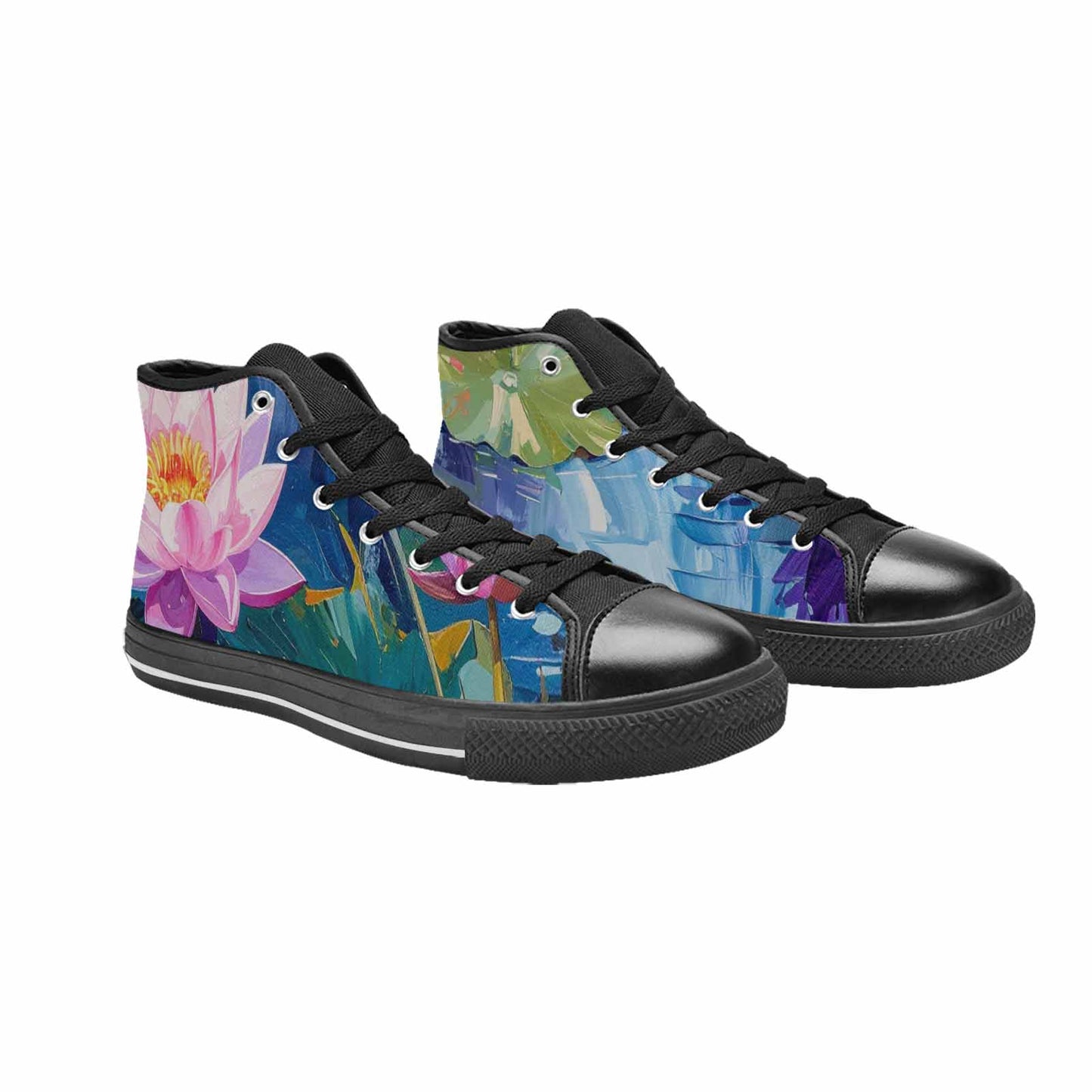 WOMEN'S Monet-Style Impressionist Water High Top Canvas Vibrant Chaos Custom Shoes