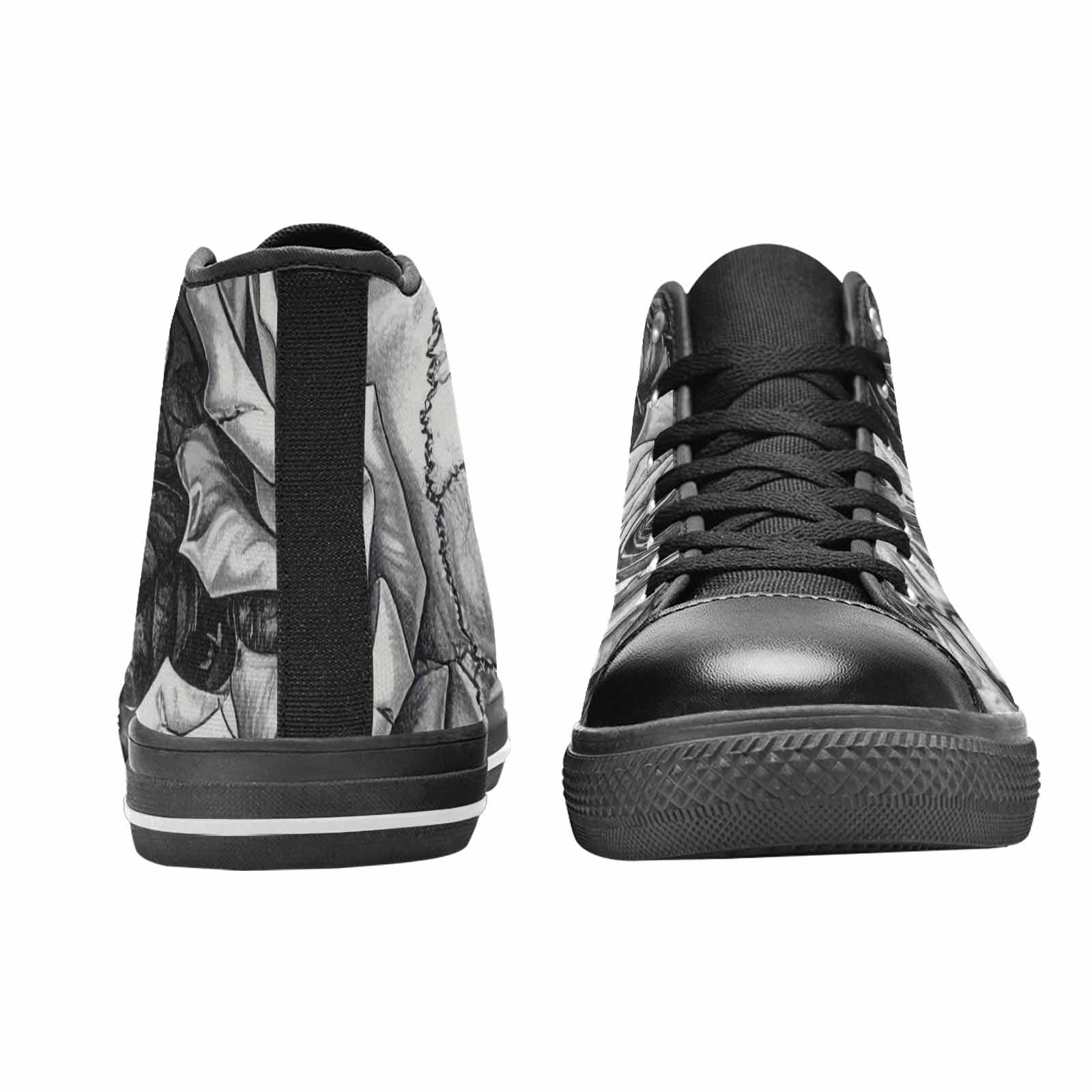 WOMEN'S Skulls Roses Pen Ink High Top Canvas Aesthetic Shoes
