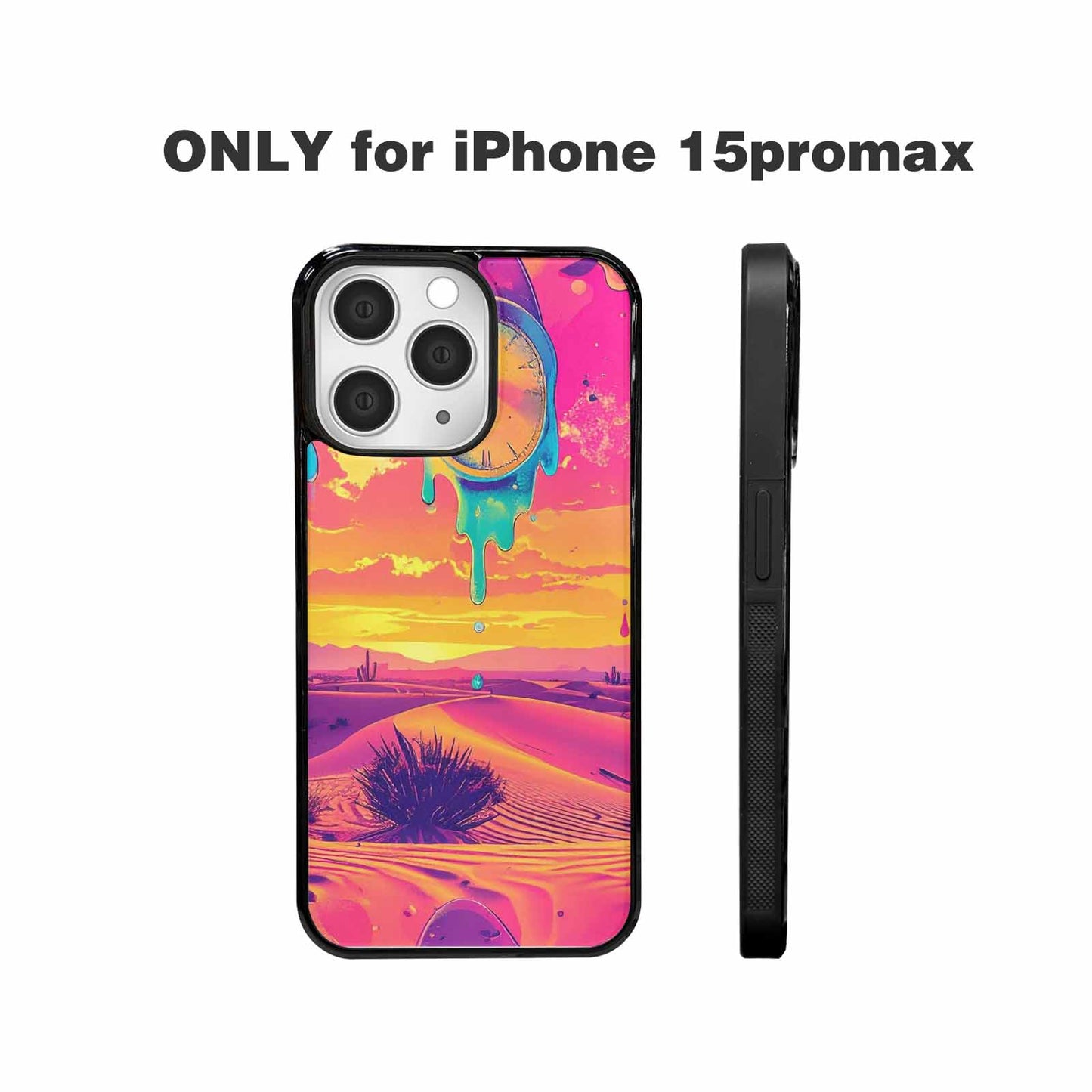iPhone 15 Pro Max Case — Surrealist Dreamscape Pattern Melting Clocks Desert, Unique Phone Case Design