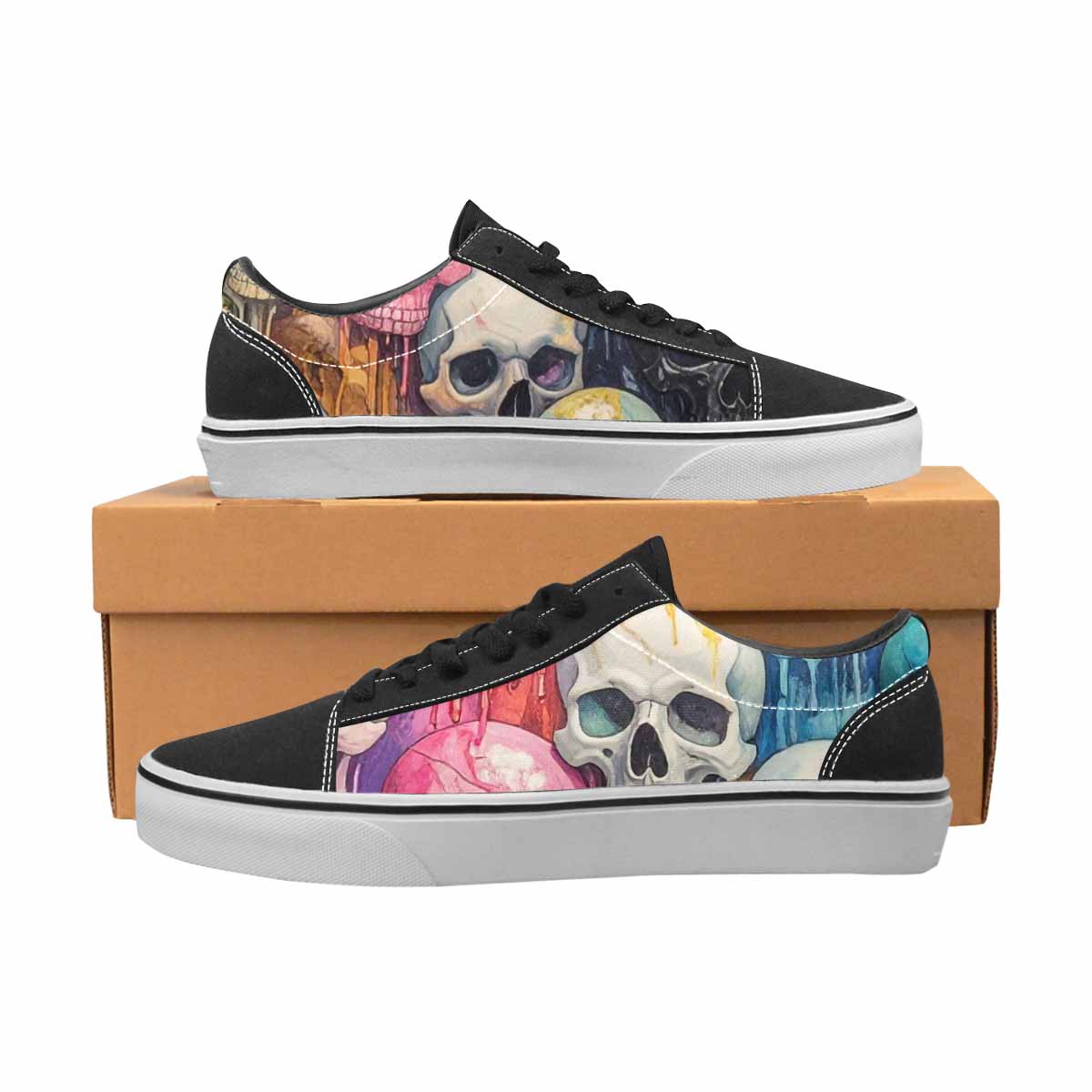 WOMEN'S Skulls  Marble Skulls Lace-Up Canvas Vibrant Chaos Sneakers