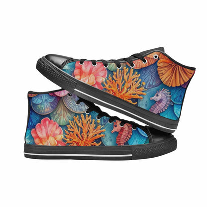 WOMEN'S Fish Scale Coral High Top Canvas Dark Academia Custom Sneakers