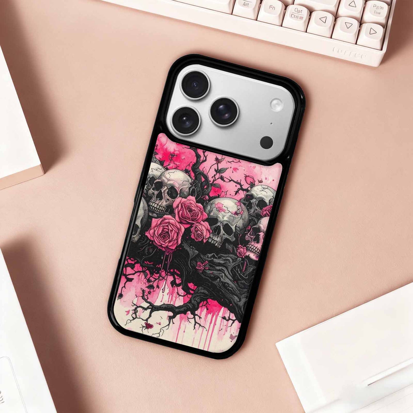 iPhone 17 Pro Case — Black Pink Ink Skull And Gothic, Custom Art Phone Cover