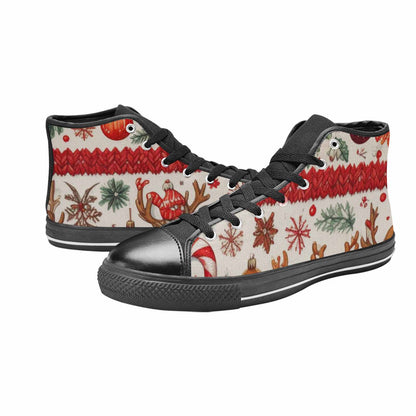 MEN'S Christmas Holly Snowflake High Top Canvas Cottagecore Sneakers