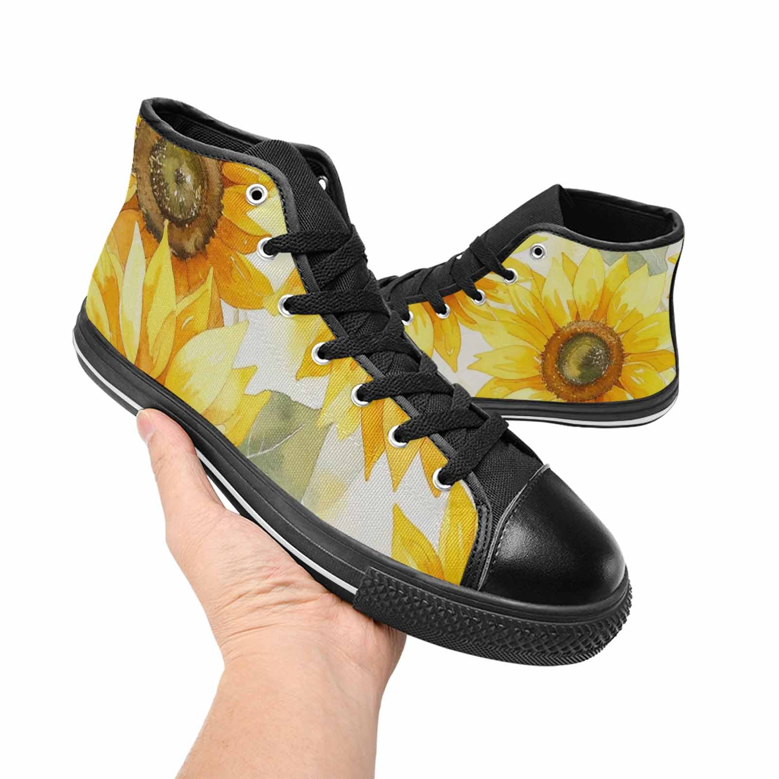 MEN'S Sunflowers Watercolor High Top Canvas Cottagecore Custom Sneakers