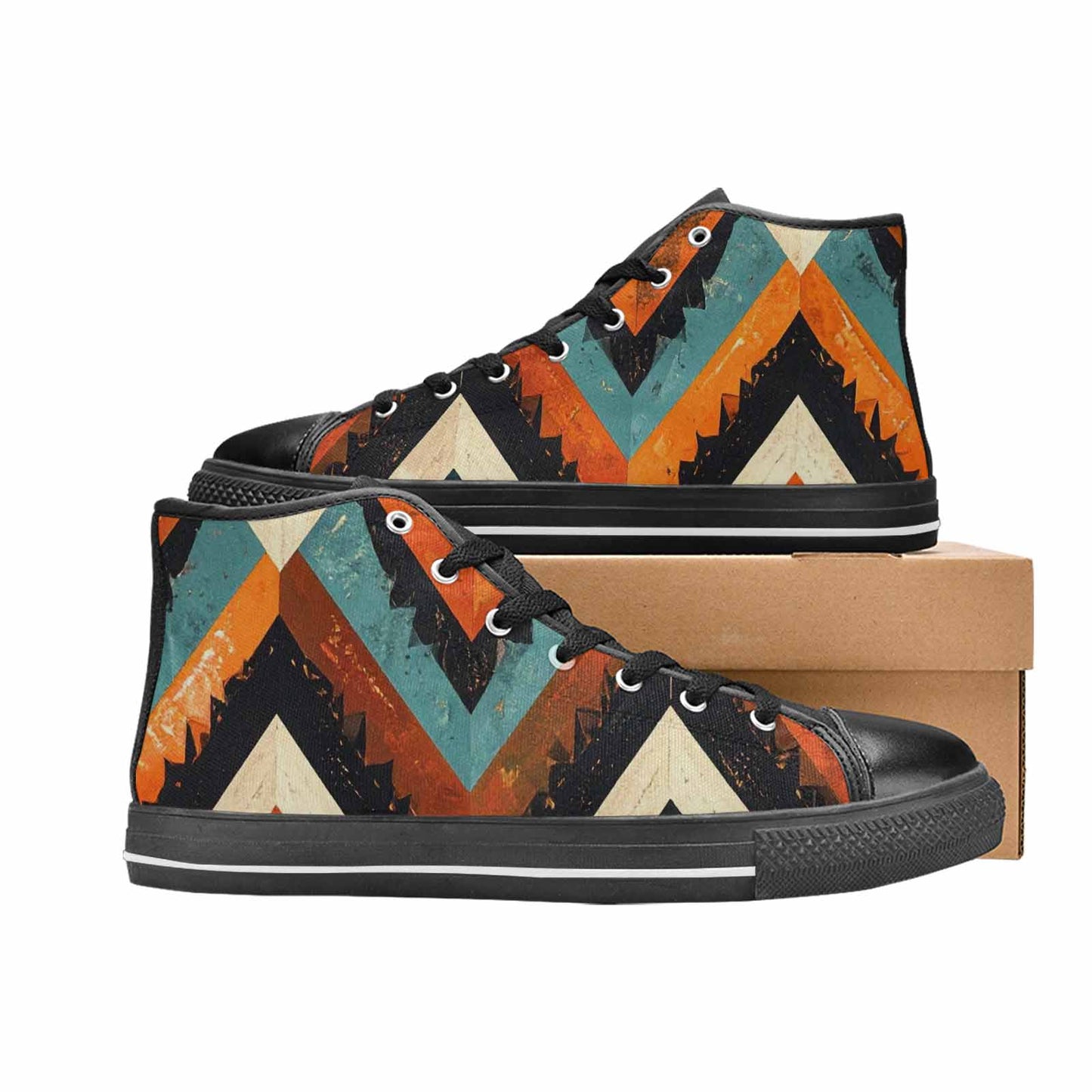 WOMEN'S Southwestern Geometric Diamond High Top Canvas Dark Academia Shoes
