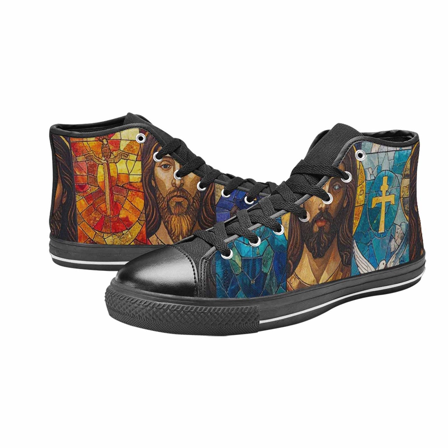 WOMEN'S Jesus Face Small High Top Canvas Vibrant Chaos Custom Shoes