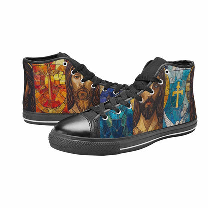 WOMEN'S Jesus Face Small High Top Canvas Vibrant Chaos Custom Shoes