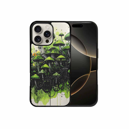 iPhone 16 Pro Max Case — Rainbow Drip Mushrooms Black Green Ink, Custom Phone Case