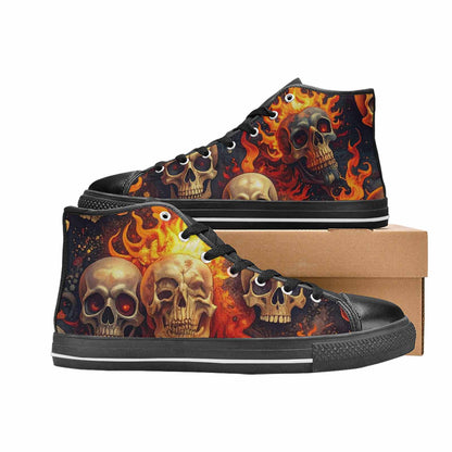 WOMEN'S Skulls - Flaming High Top Canvas Cottagecore Custom Shoes
