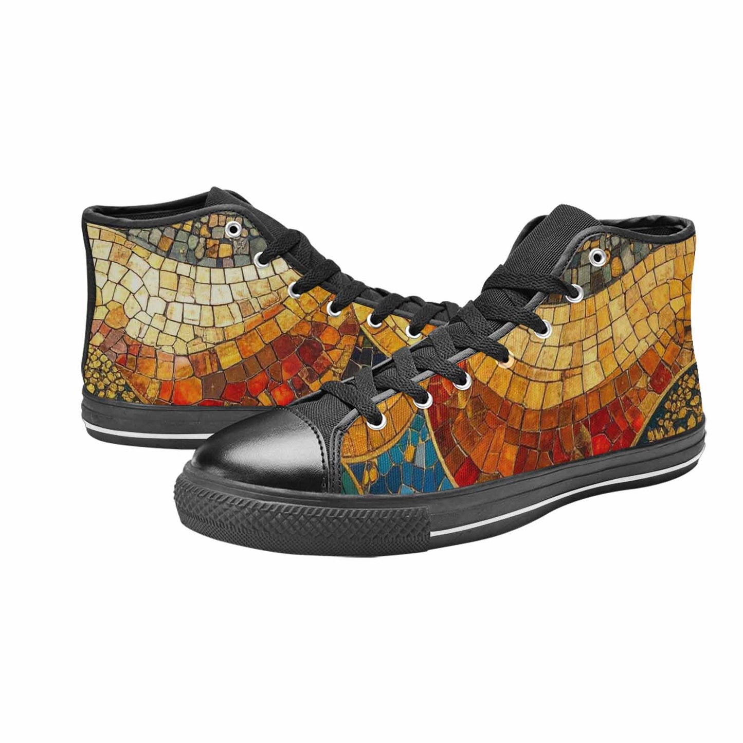 MEN'S Klimt-Style Gold Leaf High Top Canvas Wallpaper Art Custom Shoes