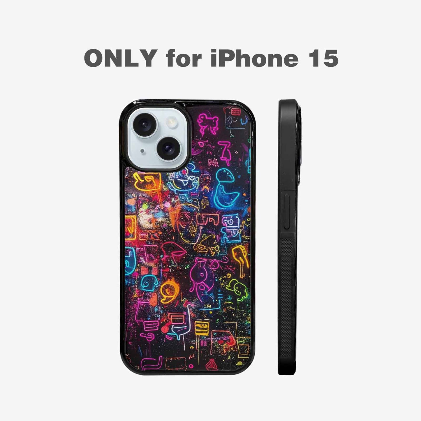 iPhone 15 Case — Neon Glow Outline Icon Pattern Hundreds, Custom Made Phone Cover