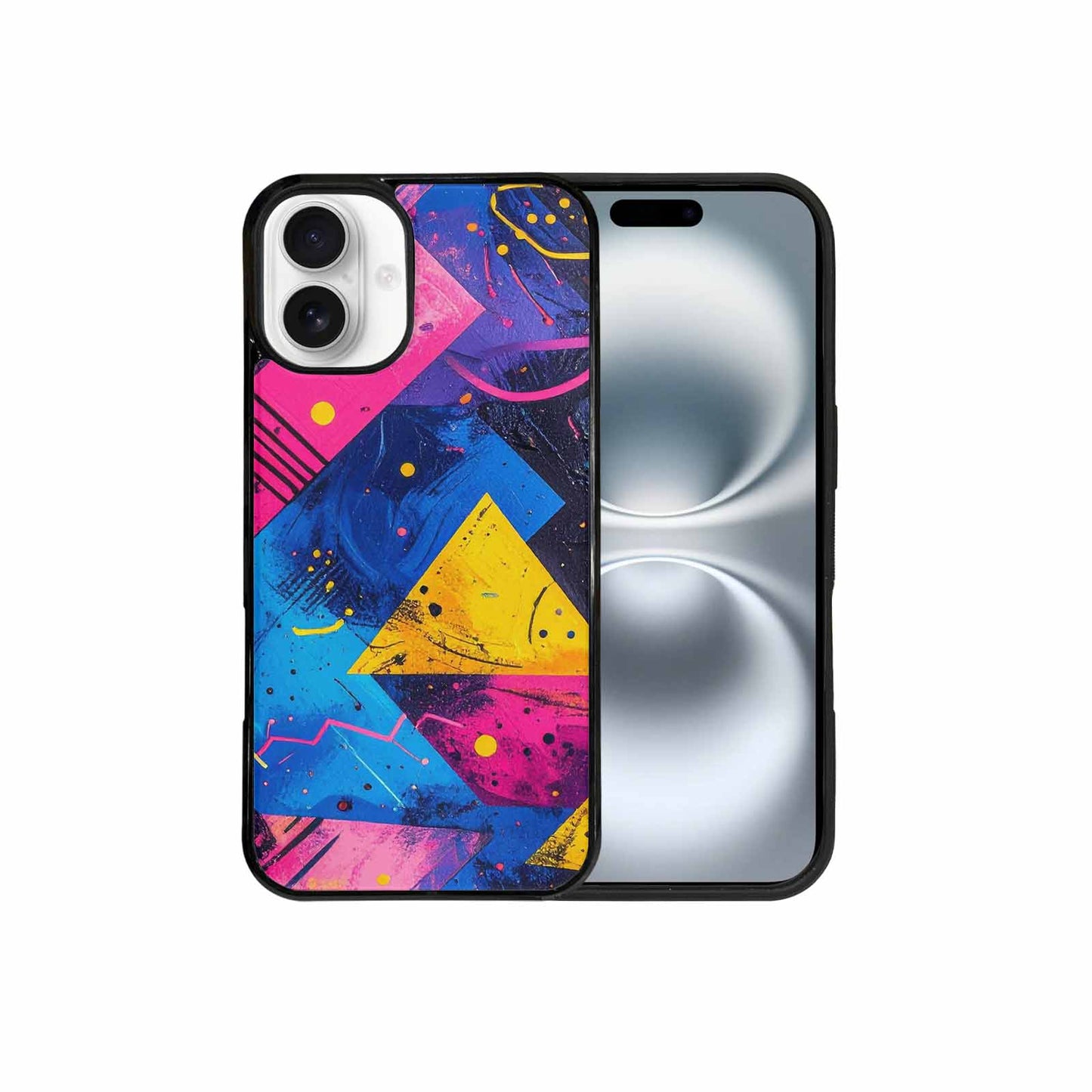 iPhone 16 Plus Case — Memphis Squiggles Triangles Dots, Custom Print Case Cover