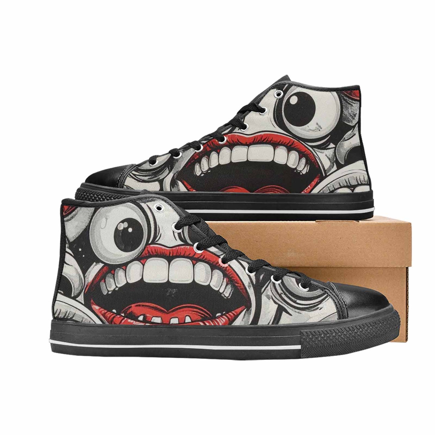 WOMEN'S Googly Cartoon Mouths High Top Canvas Vibrant Chaos Sneakers
