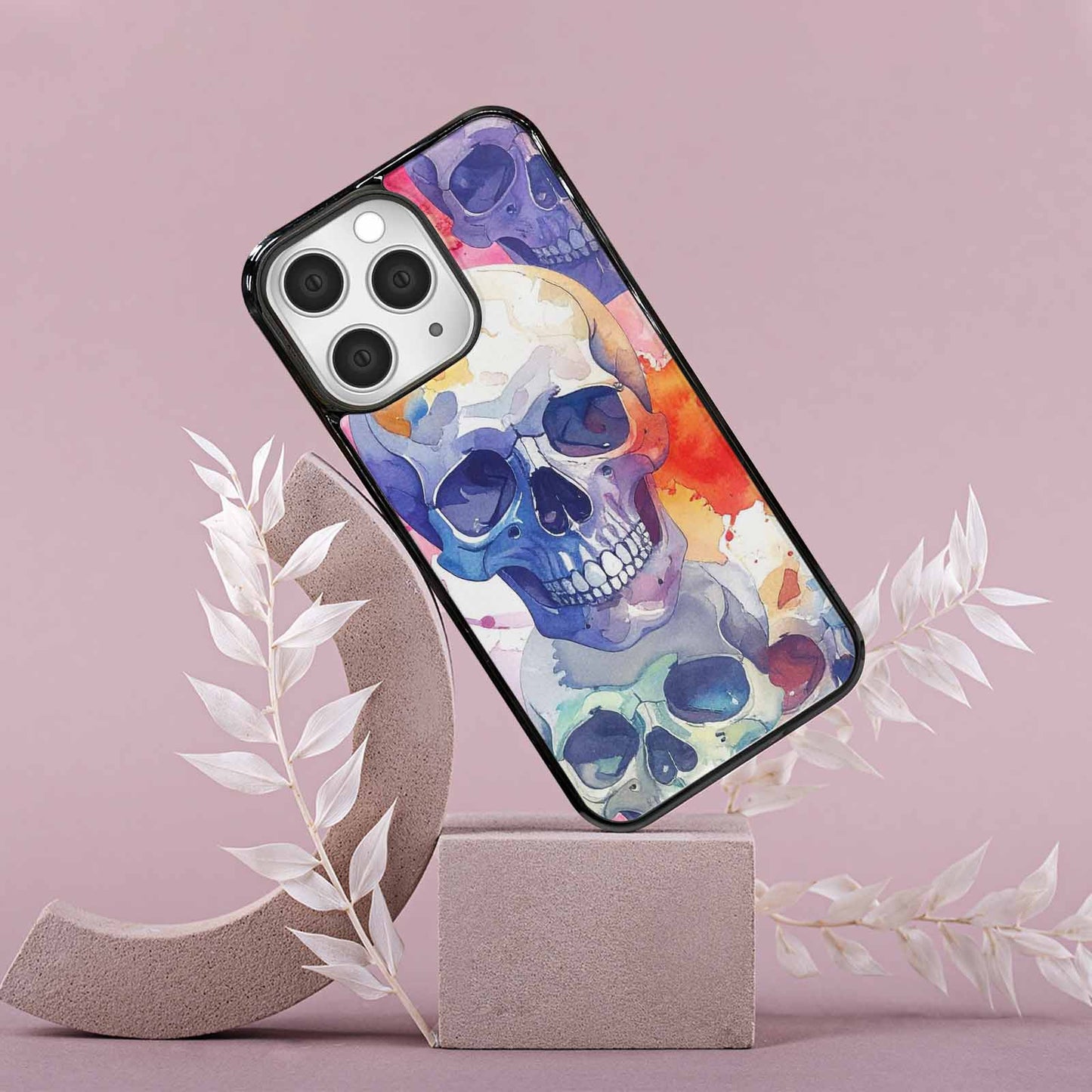 iPhone 15 Pro Max Case — Kulls Watercolor Skulls Small Skull Pattern, Custom Printed Phone Case