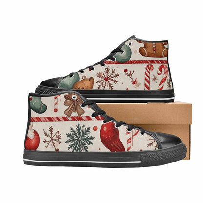 WOMEN'S Christmas Holly Snowflake High Top Canvas Wallpaper Art Custom Sneakers