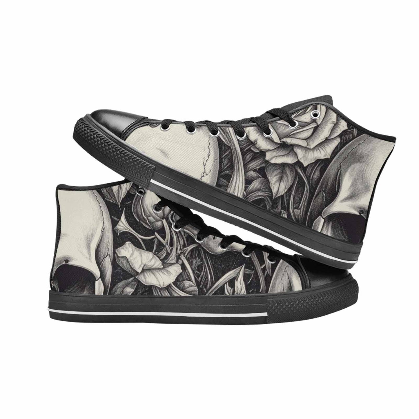 WOMEN'S Skulls Roses Pen Ink High Top Canvas Vivid Custom Sneakers