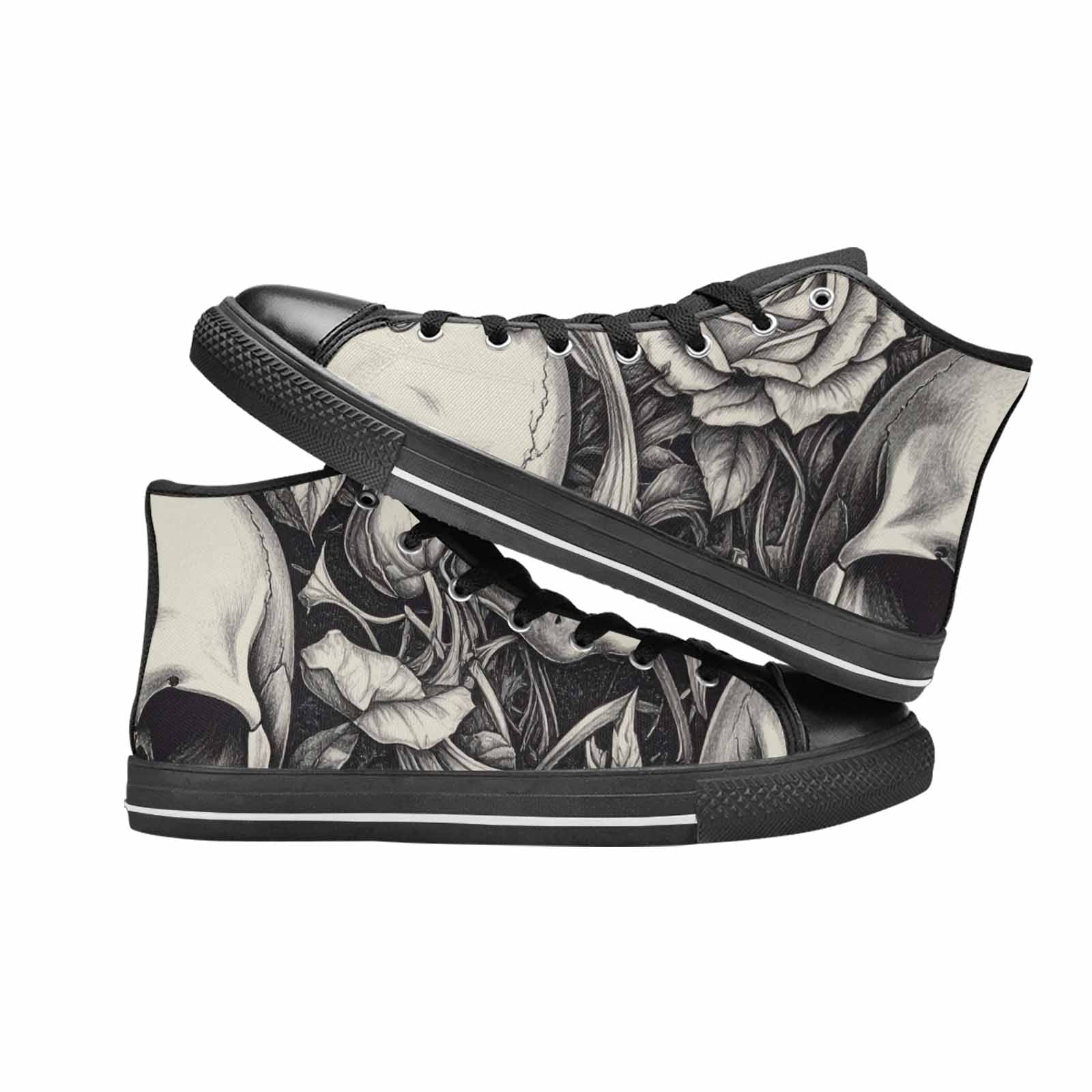 WOMEN'S Skulls Roses Pen Ink High Top Canvas Vivid Custom Sneakers