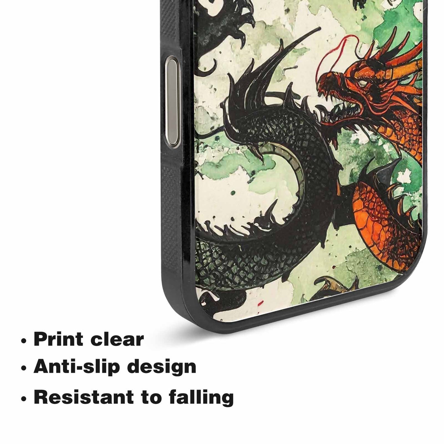 iPhone 15 Pro Max Case — Dragon Scale Black Green Ink Dragons, Unique Phone Case Design