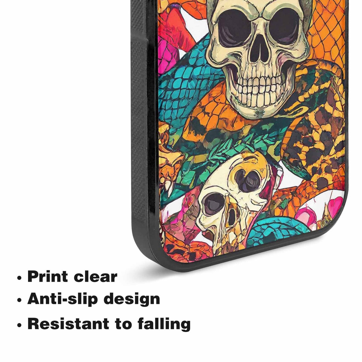 iPhone 15 Plus Case — Snake Print Skull, Original Design Phone Case