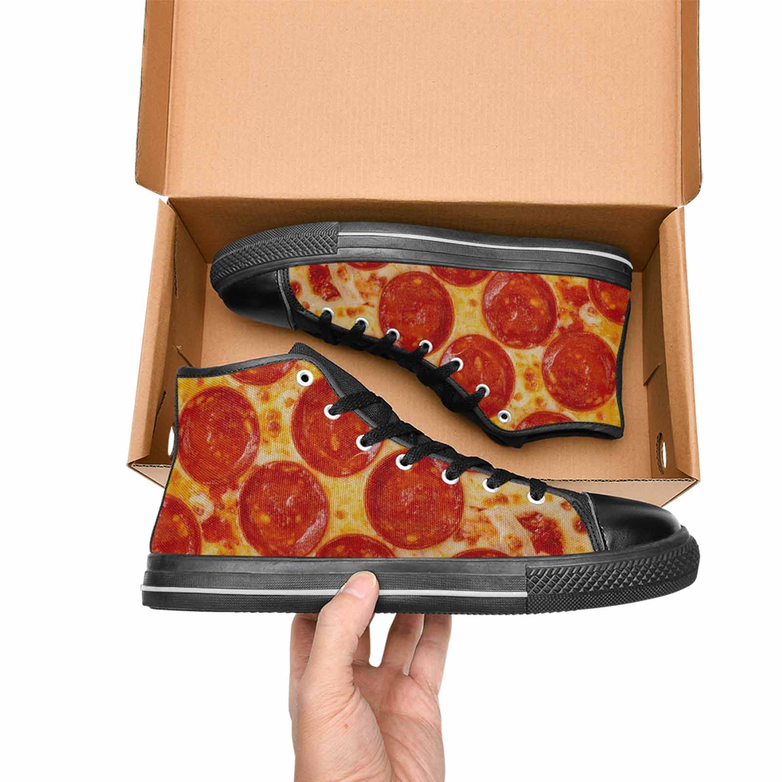 MEN'S Pepperoni Pizza Print High Top Canvas Vivid Custom Sneakers