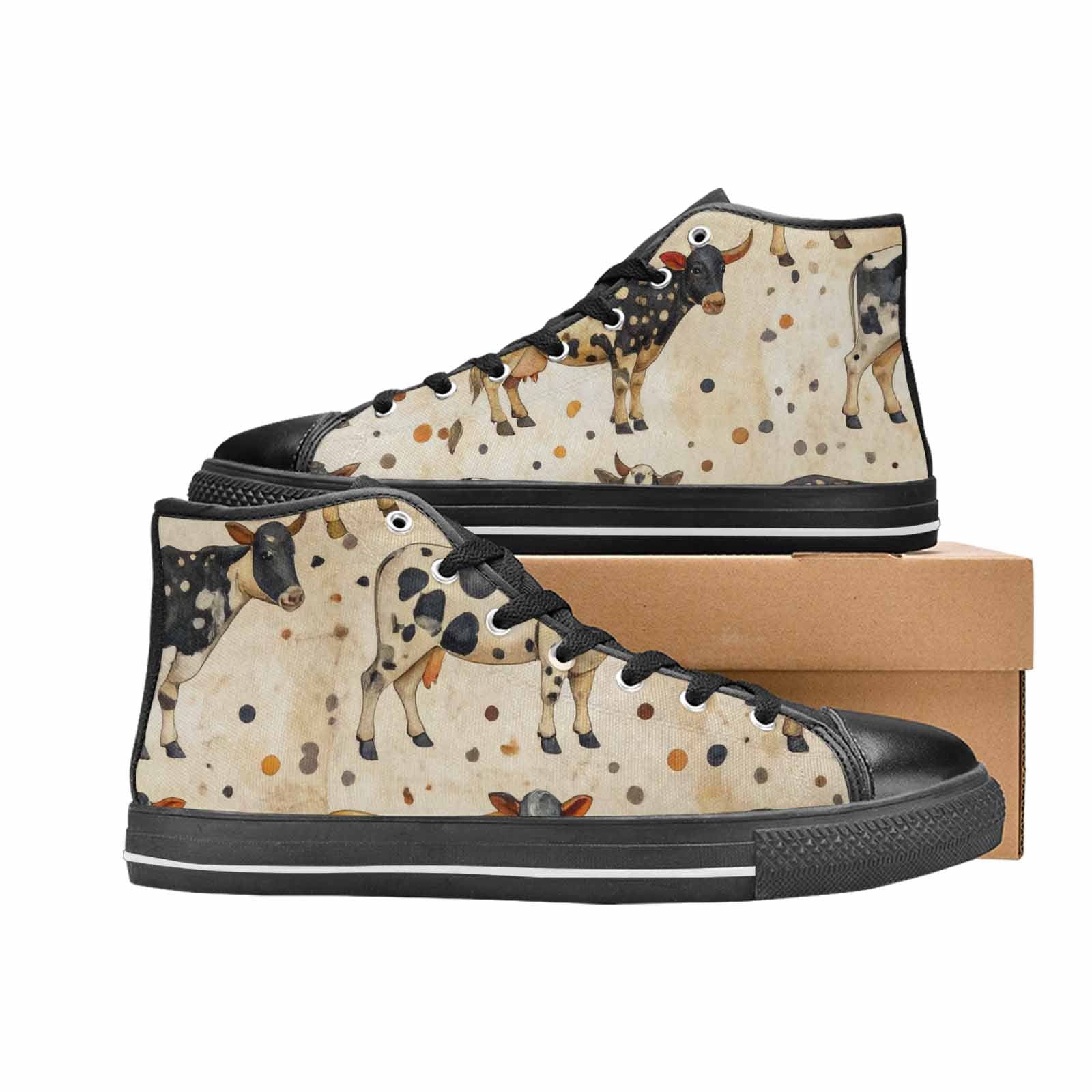 MEN'S Cow Animal Print High Top Canvas Grunge Shoes