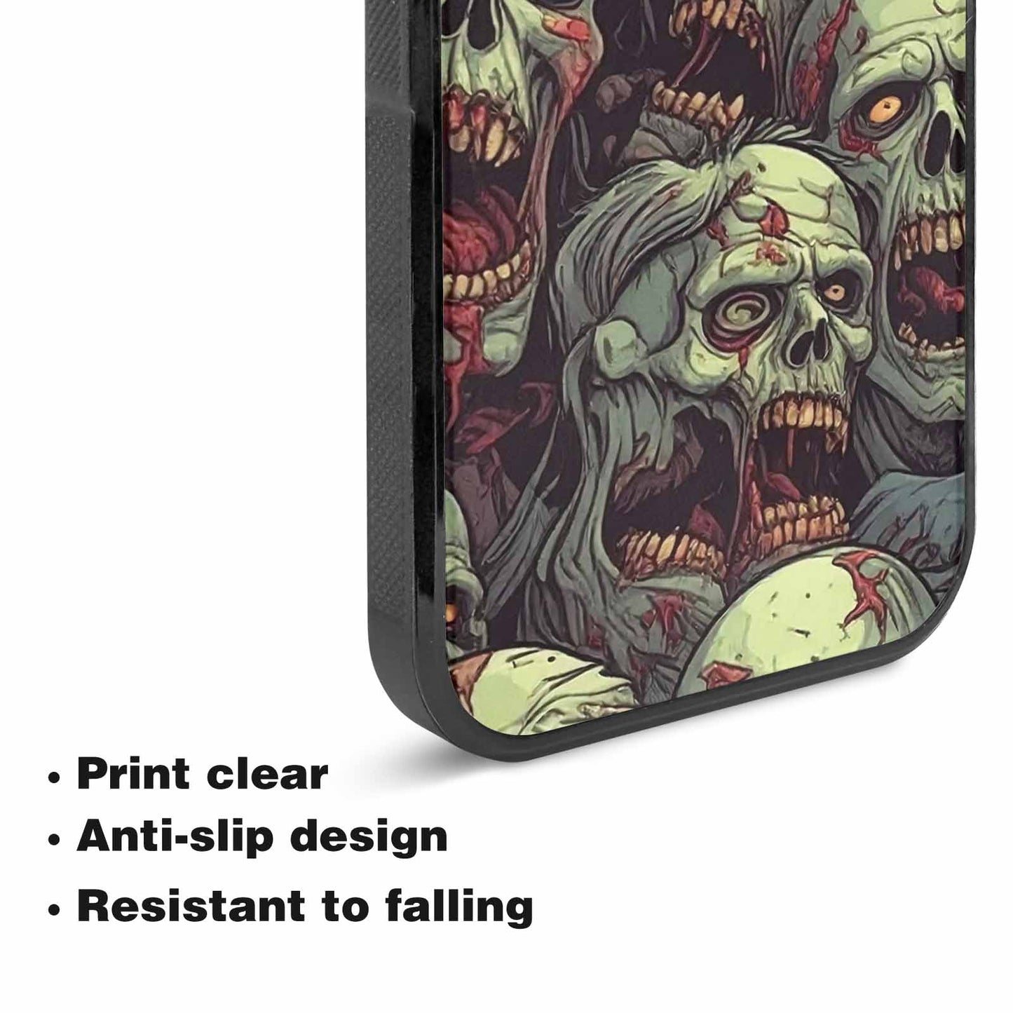 iPhone 15 Plus Case — Zombie Head Pattern Hundreds Of Small, Custom Printed Phone Case