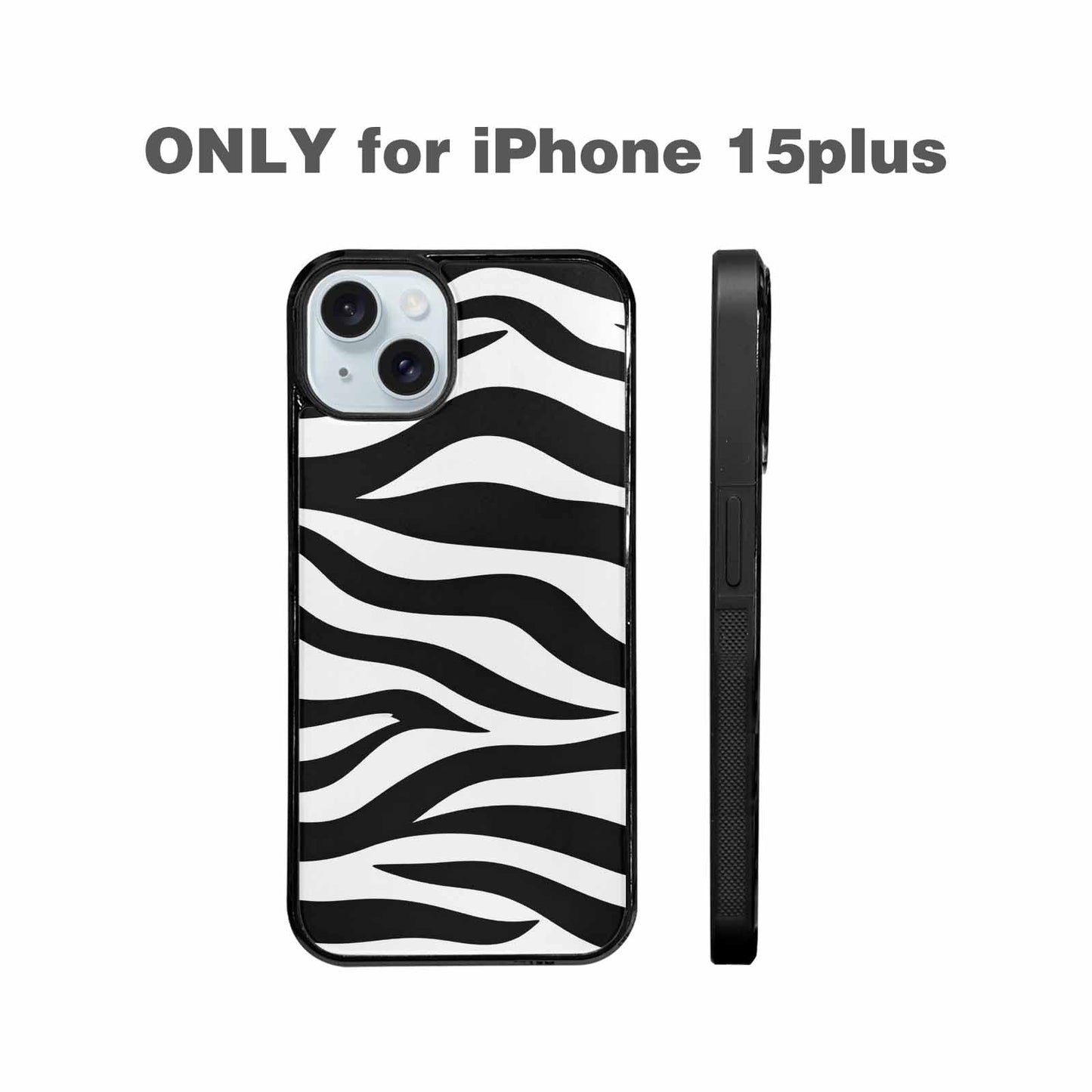 iPhone 15 Plus Case — Zebra Print Black White, Custom Made Phone Cover