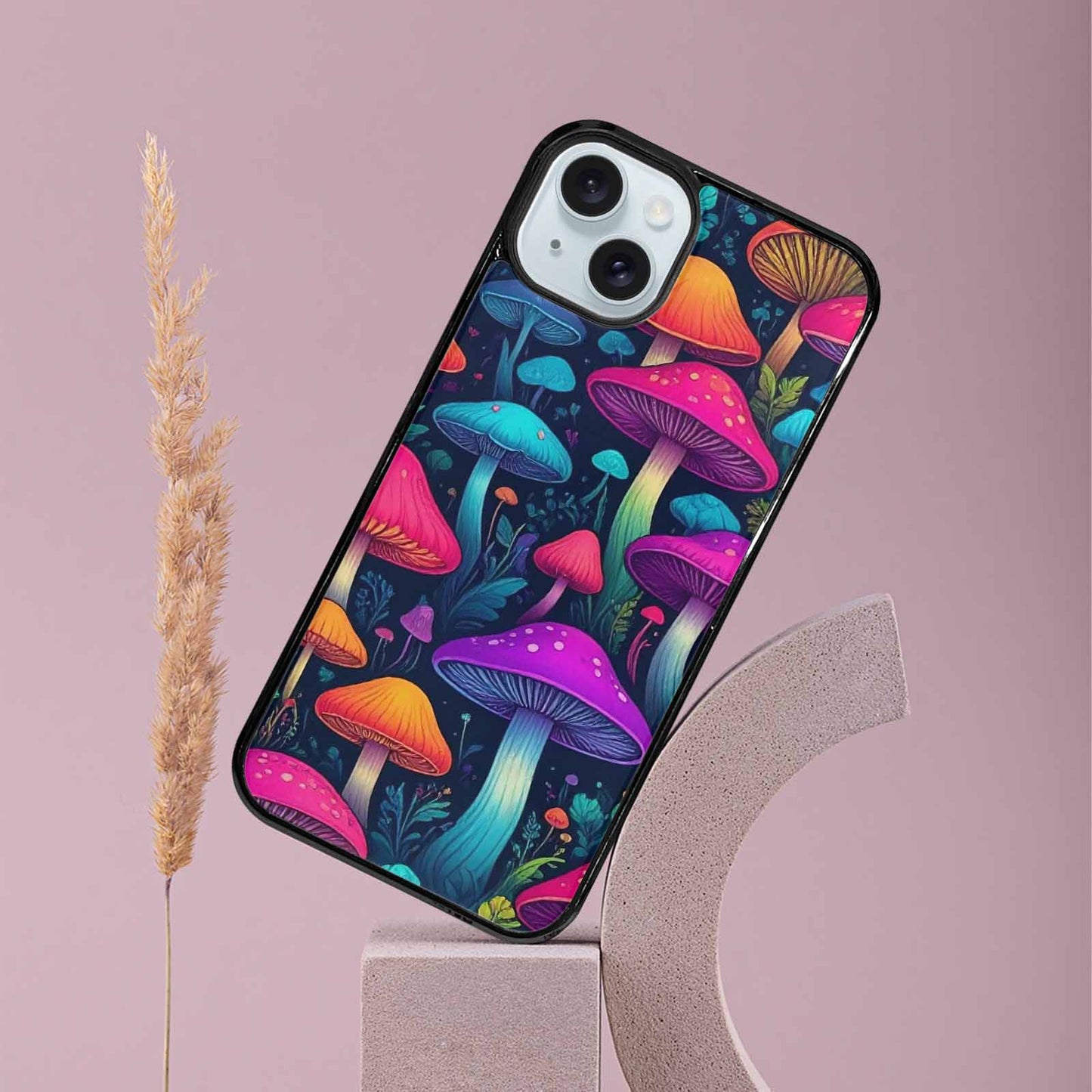 iPhone 15 Plus Case — Mushroom Psychedelic Art Seamless Pattern Vibrant, Custom Phone Case