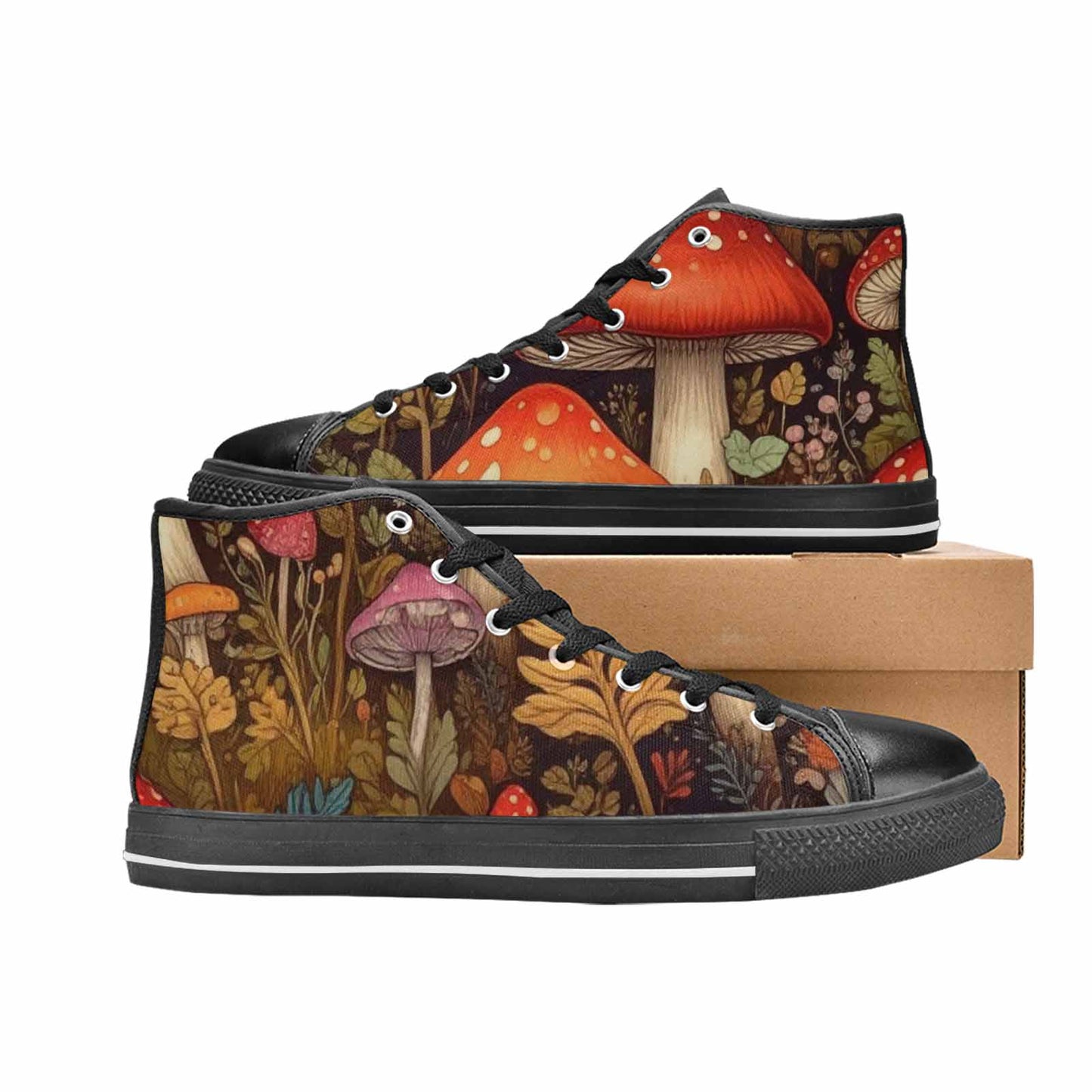 WOMEN'S Mushroom High Top Canvas Neon Fantasy Custom Sneakers