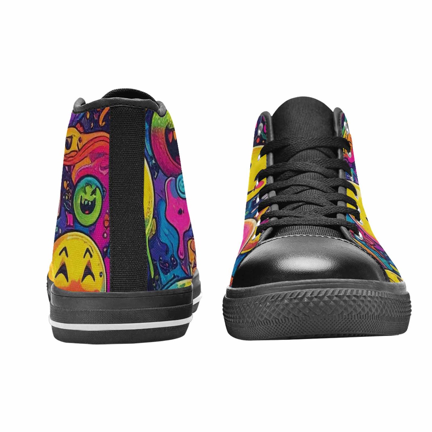 MEN'S Yellow Smiley Face High Top Canvas Vivid Sneakers