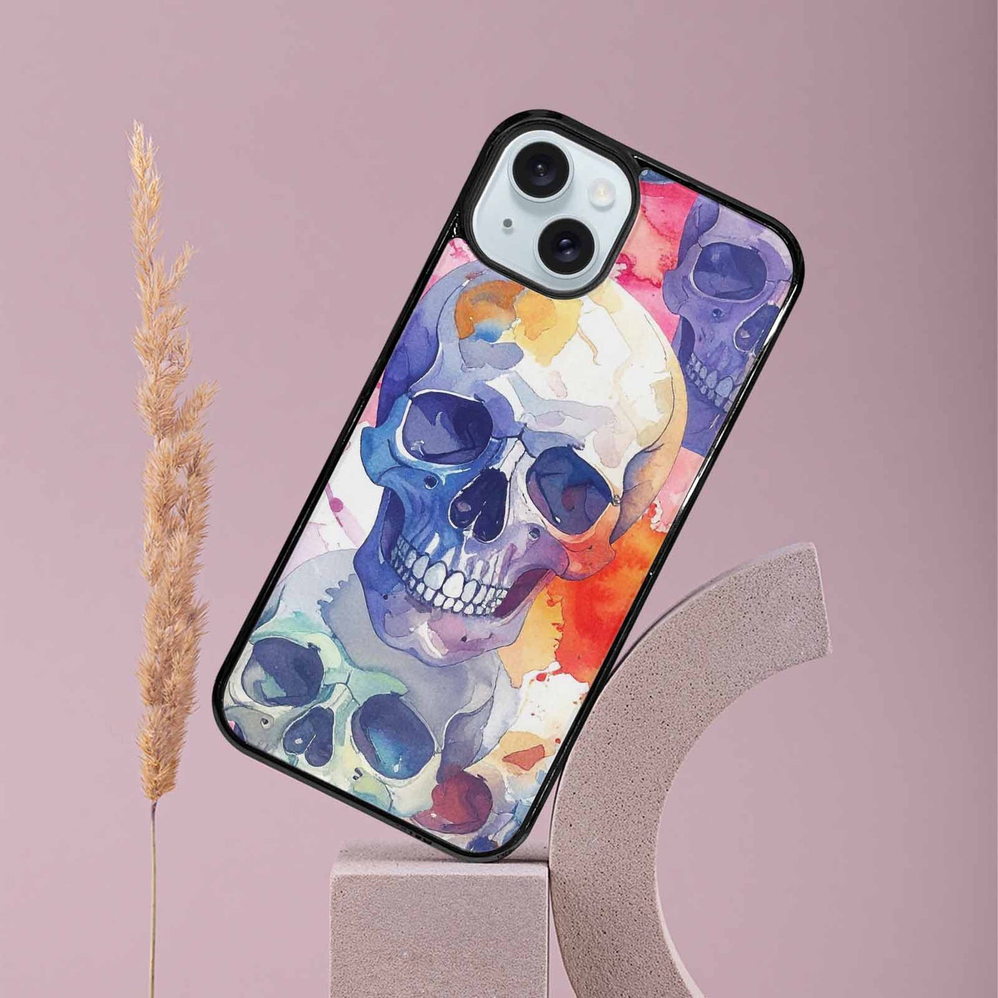 iPhone 15 Plus Case — Kulls Watercolor Skulls Small Skull Pattern, Unique Phone Case Design