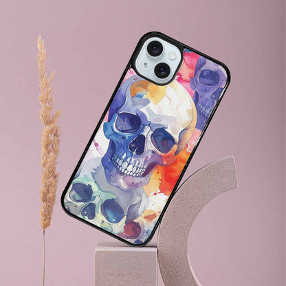 iPhone 15 Plus Case — Kulls Watercolor Skulls Small Skull Pattern, Unique Phone Case Design