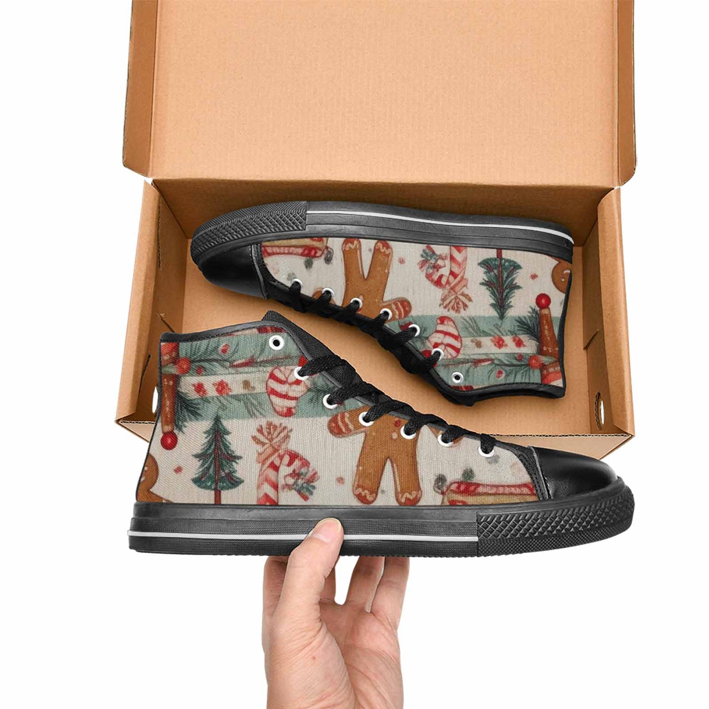 WOMEN'S Christmas Holly Snowflake High Top Canvas Wallpaper Art Custom Sneakers
