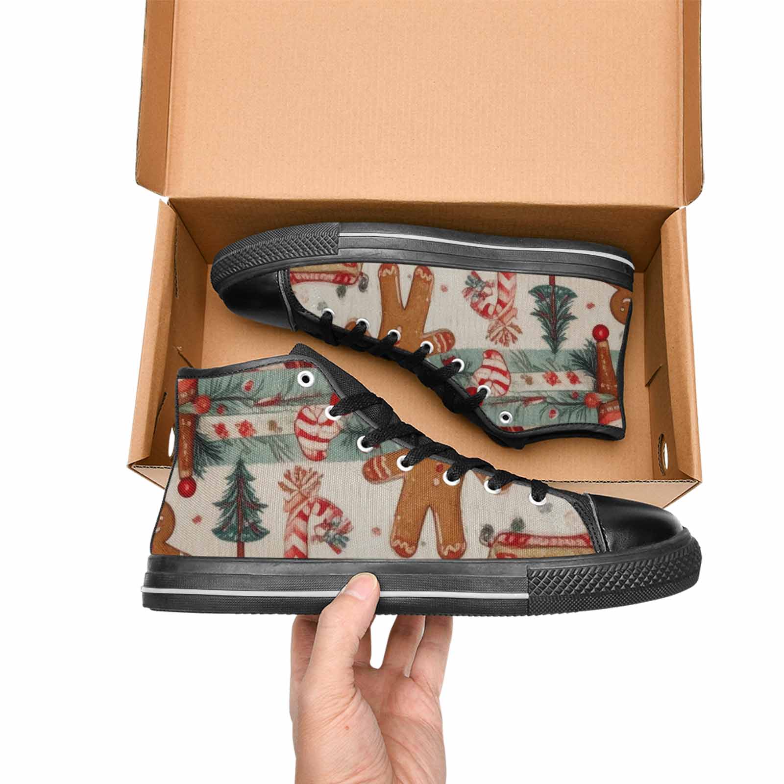 WOMEN'S Christmas Holly Snowflake High Top Canvas Wallpaper Art Custom Sneakers